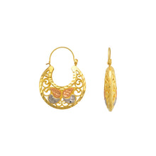 Load image into Gallery viewer, 14K Tricolor Gold Fancy Butterfly Design Basket Earrings Diamond Cut
