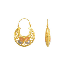 Load image into Gallery viewer, 14K Tricolor Gold Fancy Butterfly Design Basket Earrings Diamond Cut
