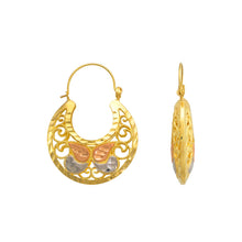 Load image into Gallery viewer, 14K Tricolor Gold Fancy Butterfly Design Basket Earrings Diamond Cut
