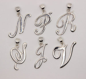 925 Sterling Silver Fancy Cursive Initial Pendant