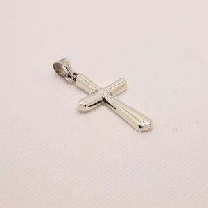 925 Sterling Silver Beveled Edge Semi-Cylinder Cross Pendant