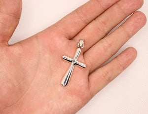 925 Sterling Silver Beveled Edge Semi-Cylinder Cross Pendant