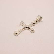 Load image into Gallery viewer, 925 Sterling Silver Skinny Beveled Edge Rhombus Shape Cross Pendant 38mm
