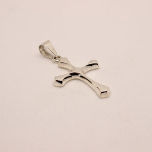 925 Sterling Silver Skinny Beveled Edge Rhombus Shape Cross Pendant 38mm