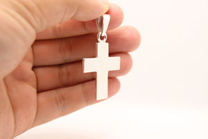 925 Sterling Silver Simple Flat Wide Cross Pendant 33mm