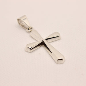 925 Sterling Silver Simple Beveled Edge Rhombus Shape Cross Pendant