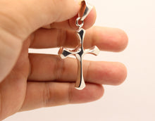 Load image into Gallery viewer, 925 Sterling Silver Skinny Beveled Edge Rhombus Shape Cross Pendant 38mm
