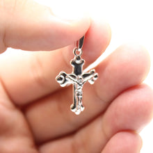 Load image into Gallery viewer, 925 Sterling Silver Dainty Budded Crucifix Cross Pendant
