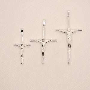 925 Sterling Silver Skinny Cylindrical Stick Crucifix Cross Pendant 3 Sizes