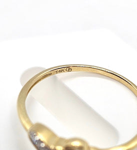 14K Yellow Gold Interlocked Double Hearts with CZ Ring