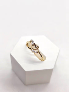 14K Yellow Gold Interlocked Double Hearts with CZ Ring