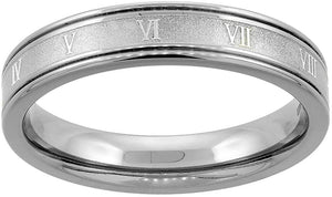 Titanium Roman Numeral Wedding Ring Band with Grooved Flat Edges