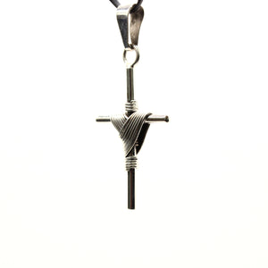 925 Sterling Silver Wire Wrapped Cylindrical Cross Pendant 41mm