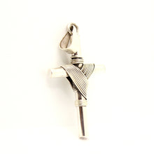 Load image into Gallery viewer, 925 Sterling Silver Wire Wrapped Thick Cylindrical Cross Pendant 51mm
