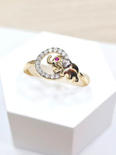 Load image into Gallery viewer, 14K Solid Yellow Gold Elephant in Circle Ring with CZ
