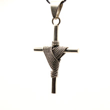 Load image into Gallery viewer, 925 Sterling Silver Rope Wrapped Cylindrical Cross Pendant
