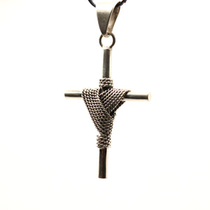 925 Sterling Silver Rope Wrapped Cylindrical Cross Pendant