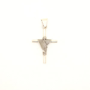 925 Sterling Silver Rope Wrapped Cylindrical Cross Pendant