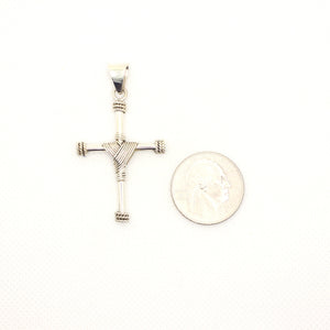 925 Sterling Silver Wire Wrapped Cylindrical Cross Pendant with Rope Edges