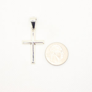 925 Sterling Silver Smooth Simple Beveled Edge Cross Pendant