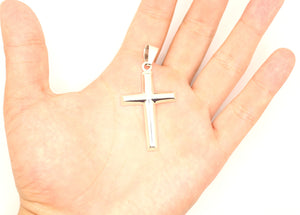 925 Sterling Silver Smooth Simple Beveled Edge Cross Pendant