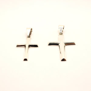 925 Sterling Silver Smooth Simple Beveled Edge Cross Pendant