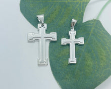 Load image into Gallery viewer, 925 Sterling Silver Inside Line Cross Pendant 2 Sizes (0.95in Or 1.2in)
