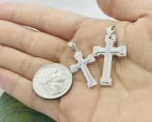 Load image into Gallery viewer, 925 Sterling Silver Inside Line Cross Pendant 2 Sizes (0.95in Or 1.2in)
