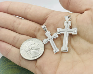 925 Sterling Silver Inside Line Cross Pendant 2 Sizes (0.95in Or 1.2in)