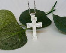 Load image into Gallery viewer, 925 Sterling Silver Inside Line Cross Pendant 2 Sizes (0.95in Or 1.2in)
