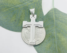 Load image into Gallery viewer, 925 Sterling Silver Inside Line Cross Pendant 2 Sizes (0.95in Or 1.2in)
