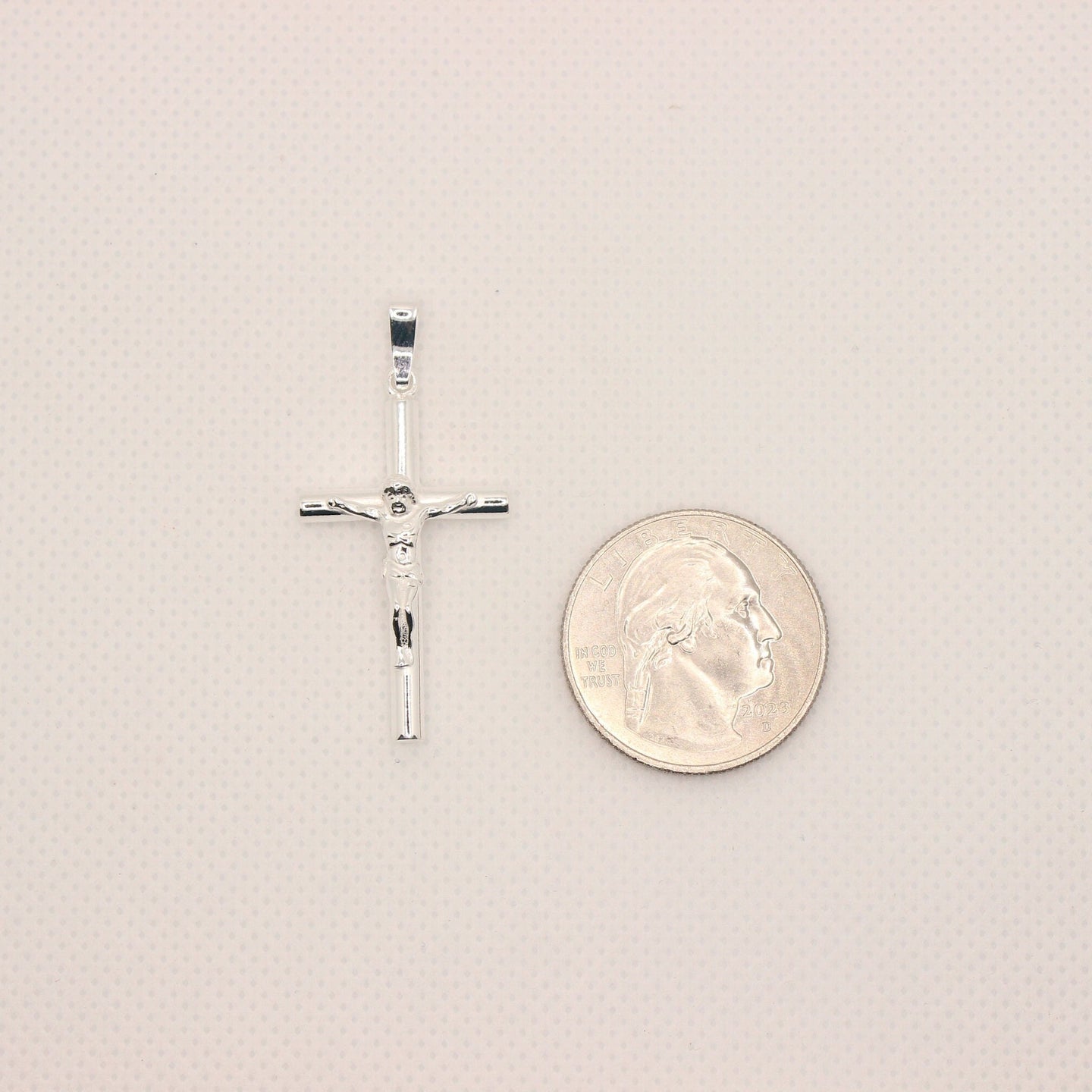 925 Sterling Silver Skinny Cylindrical Stick Crucifix Cross Pendant 3 Sizes