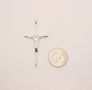 925 Sterling Silver Skinny Cylindrical Stick Crucifix Cross Pendant 3 Sizes