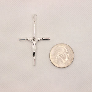 925 Sterling Silver Skinny Cylindrical Stick Crucifix Cross Pendant 3 Sizes