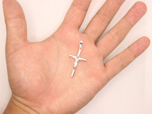 Load image into Gallery viewer, 925 Sterling Silver Skinny Cylindrical Stick Crucifix Cross Pendant 3 Sizes
