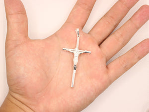 925 Sterling Silver Skinny Cylindrical Stick Crucifix Cross Pendant 3 Sizes