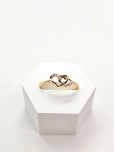 14K Yellow Gold Interlocked Double Hearts with CZ Ring