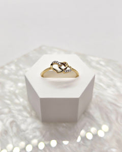 14K Yellow Gold Interlocked Double Hearts with CZ Ring