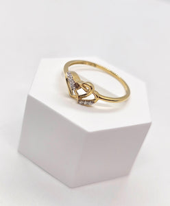 14K Yellow Gold Interlocked Double Hearts with CZ Ring