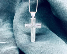 Load image into Gallery viewer, 925 Sterling Silver Simple Inside Line Cross 1.2 Inch Pendant
