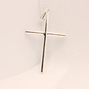 925 Sterling Silver Simple Skinny Cylindrical Stick Cross Pendant