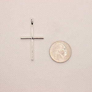 925 Sterling Silver Simple Skinny Cylindrical Stick Cross Pendant