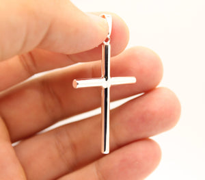 925 Sterling Silver Simple Skinny Cylindrical Stick Cross Pendant