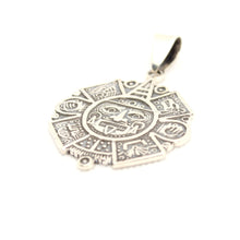 Load image into Gallery viewer, 925 Sterling Silver Flat Detailed Aztec Calendar Mayan Sun Face 35.8mm Pendant
