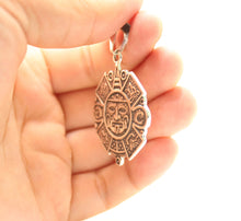 Load image into Gallery viewer, 925 Sterling Silver Flat Detailed Aztec Calendar Mayan Sun Face 35.8mm Pendant
