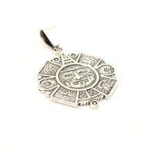 Load image into Gallery viewer, 925 Sterling Silver Flat Detailed Aztec Calendar Mayan Sun Face 35.8mm Pendant
