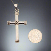 Load image into Gallery viewer, 925 Sterling Silver Thick Cylindrical Cross with Rope Textured Edges Pendant
