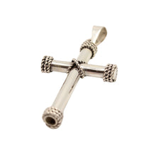 Load image into Gallery viewer, 925 Sterling Silver Thick Cylindrical Cross with Rope Textured Edges Pendant
