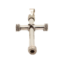 Load image into Gallery viewer, 925 Sterling Silver Thick Cylindrical Cross with Rope Textured Edges Pendant
