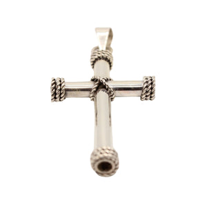 925 Sterling Silver Thick Cylindrical Cross with Rope Textured Edges Pendant